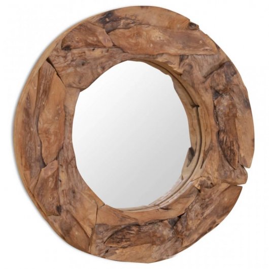 Vidaxl Espejo Decorativo De Teca 60 Cm Redondo