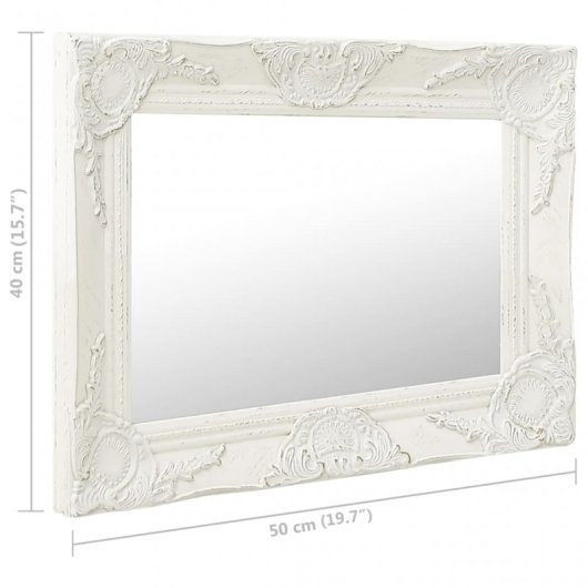 Vidaxl Espejo De Pared Estilo Barroco Blanco 50x40 Cm