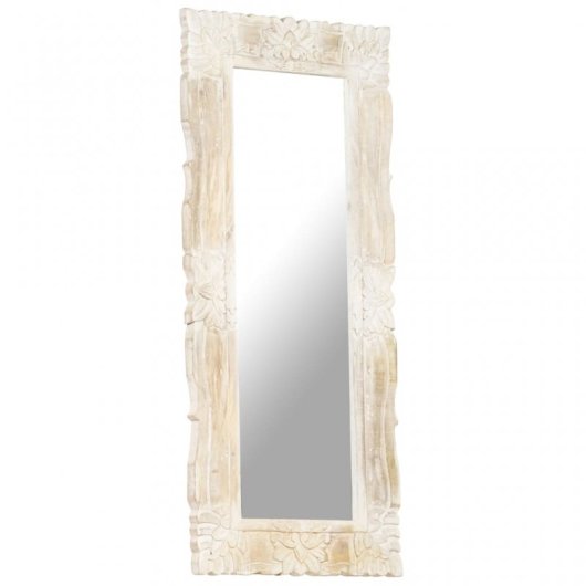 Vidaxl Espejo De Madera Maciza De Mango Blanco 110x50 Cm