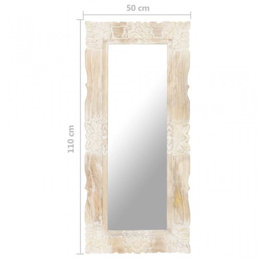 Vidaxl Espejo De Madera Maciza De Mango Blanco 110x50 Cm