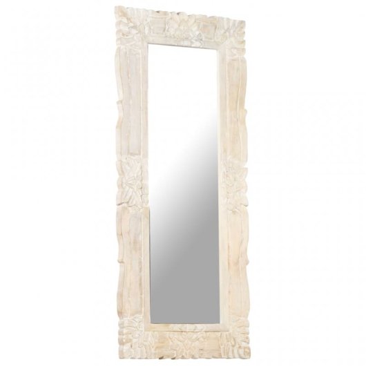 Vidaxl Espejo De Madera Maciza De Mango Blanco 110x50 Cm