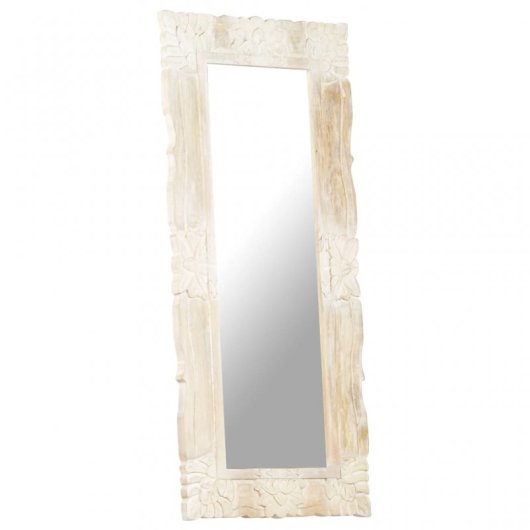 Vidaxl Espejo De Madera Maciza De Mango Blanco 110x50 Cm