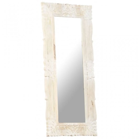 Vidaxl Espejo De Madera Maciza De Mango Blanco 110x50 Cm