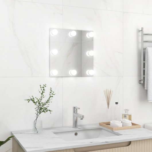 Vidaxl Espejo De Pared Con Luces Led Cuadrado De Vidrio Plata Plata-40x40