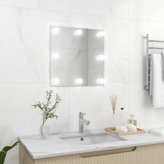 Vidaxl Espejo De Pared Con Luces Led Cuadrado De Vidrio