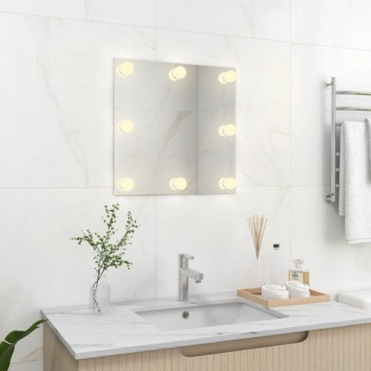 Vidaxl Espejo De Pared Con Luces Led Cuadrado De Vidrio