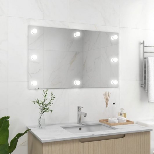 Vidaxl Espejo De Pared Sin Marco Con Luces Led Rectangular De Vidrio