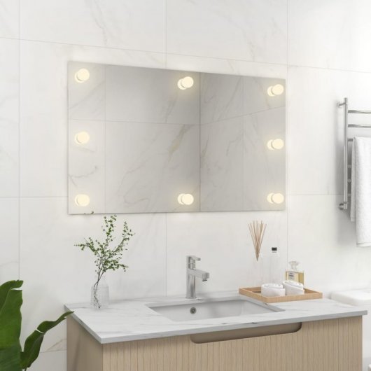 Vidaxl Espejo De Pared Sin Marco Con Luces Led Rectangular De Vidrio