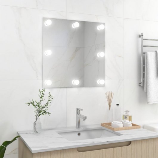 Vidaxl Espejo De Pared Con Luces Led Cuadrado De Vidrio Plata Plata-60x60