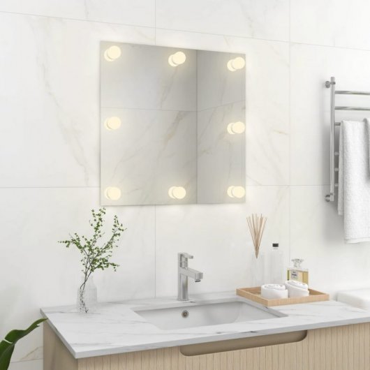 Vidaxl Espejo De Pared Con Luces Led Cuadrado De Vidrio Plata Plata-60x60