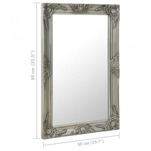Vidaxl Espejo De Pared Estilo Barroco Plateado 50x80 Cm
