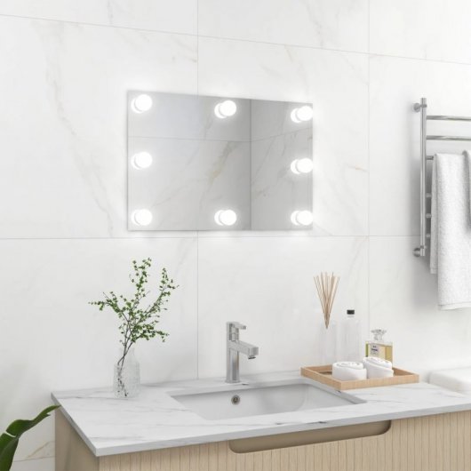 Vidaxl Espejo De Pared Con Luces Led Rectangular De Vidrio