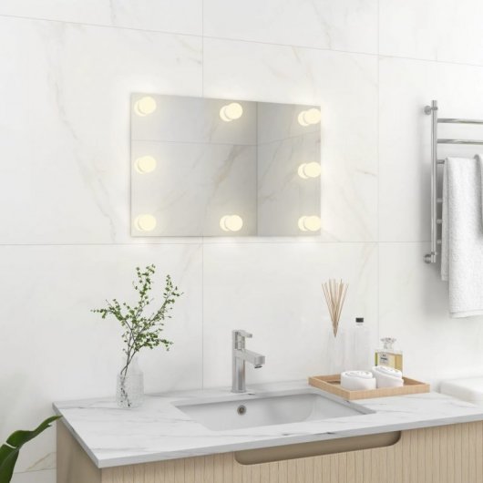 Vidaxl Espejo De Pared Con Luces Led Rectangular De Vidrio