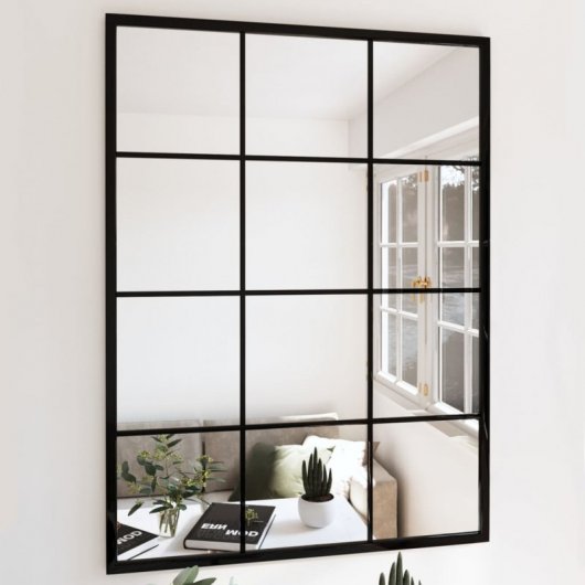 Vidaxl Espejo De Pared Metal Negro 80x60 Cm