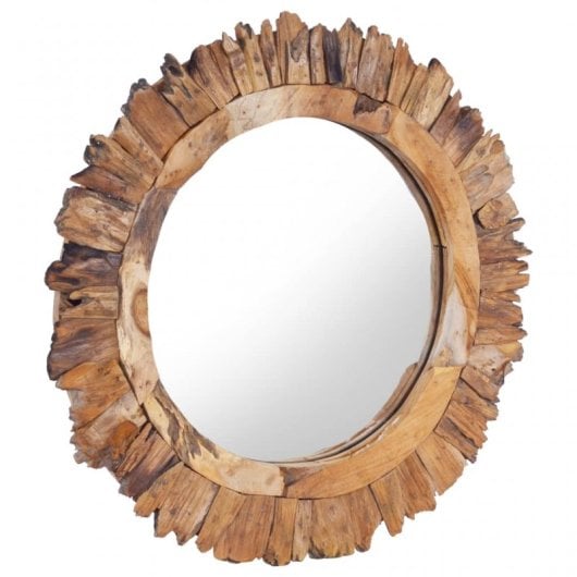 Vidaxl Espejo De Pared Redondo Teca 60 Cm Marrón Marrón-60x60