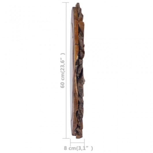 Vidaxl Espejo De Pared Redondo Teca 60 Cm Marrón Marrón-60x60