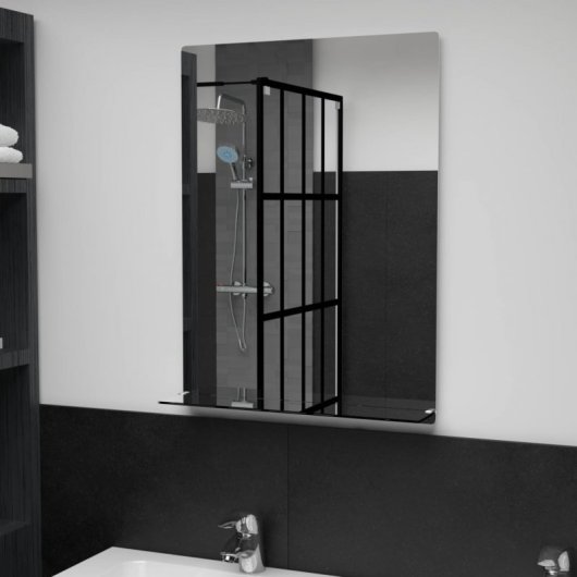 Vidaxl Espejo De Pared Con Estante De Vidrio Templado 50x70 Cm