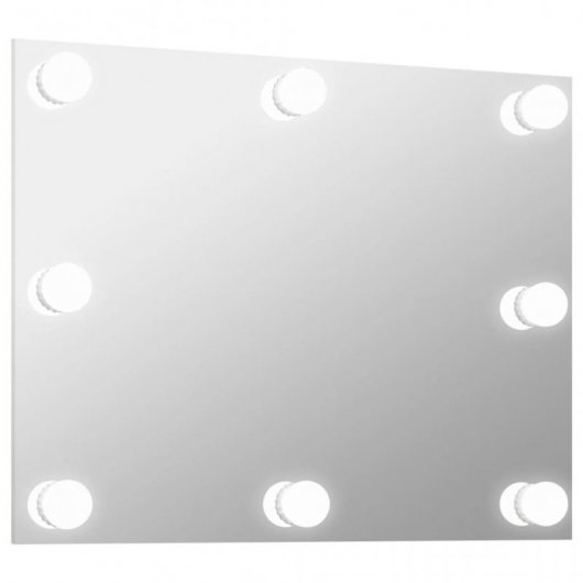 Vidaxl Espejo De Pared Sin Marco Con Luces Led Rectangular De Vidrio Plata Plata-70x50