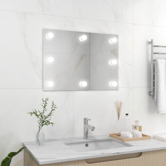 Vidaxl Espejo De Pared Sin Marco Con Luces Led Rectangular De Vidrio Plata Plata-70x50
