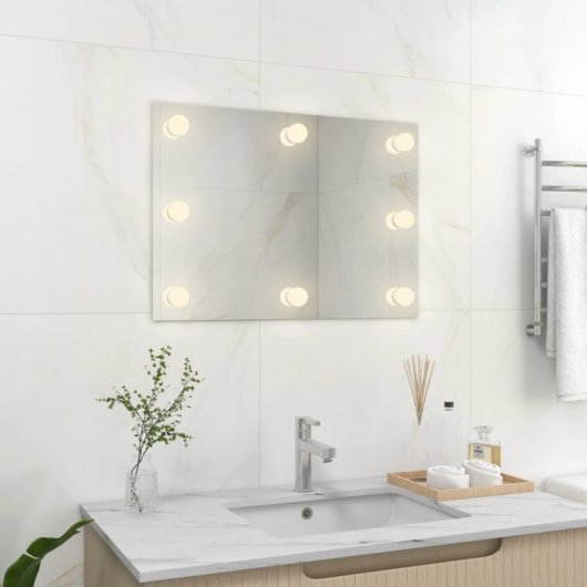 Vidaxl Espejo De Pared Sin Marco Con Luces Led Rectangular De Vidrio Plata Plata-70x50