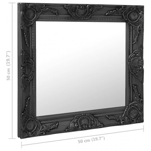 Vidaxl Espejo De Pared Estilo Barroco Negro 50x50 Cm
