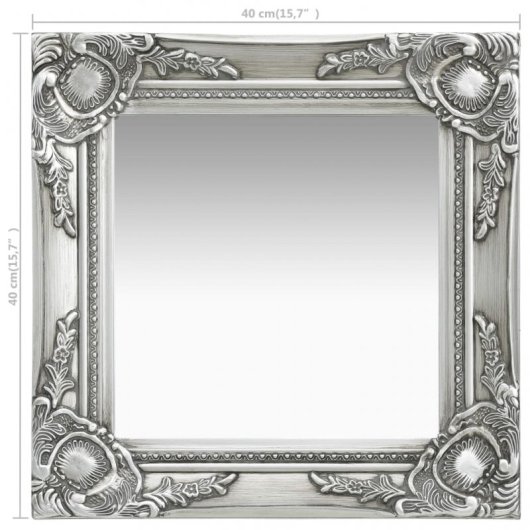 Vidaxl Espejo De Pared Estilo Barroco Plateado 40x40 Cm