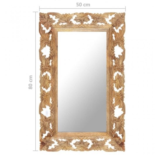 Vidaxl Espejo Tallado A Mano Marrón 80x50 Cm Madera Maciza De Mango