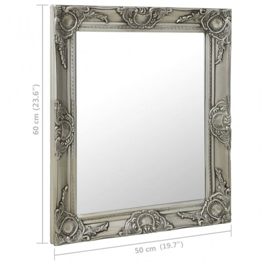 Vidaxl Espejo De Pared Estilo Barroco Plateado 50x60 Cm