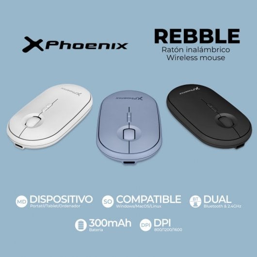 Mouse ottico wireless Phoenix Rebble 1600 DPI bianco