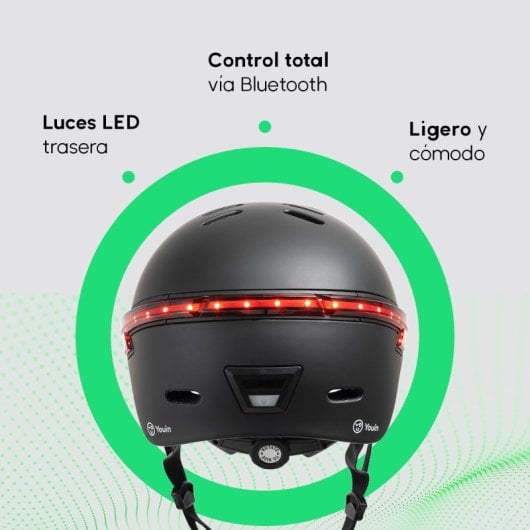 Youin Casco Smart Homologado con Luz LED Negro Talla L 58-61cm