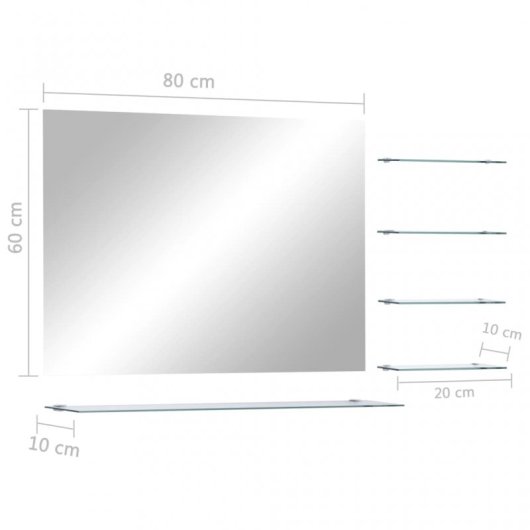 Vidaxl Espejo De Pared Con 5 Estantes Plateado 80x60 Cm