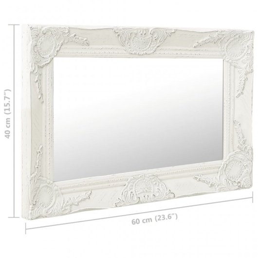 Vidaxl Espejo De Pared Estilo Barroco Blanco 60x40 Cm
