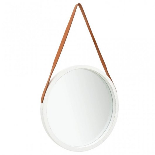 Vidaxl Espejo De Pared Con Correa Blanco 50 Cm