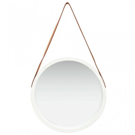 Vidaxl Espejo De Pared Con Correa Blanco 50 Cm
