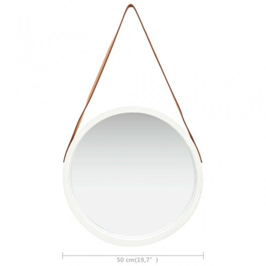 Vidaxl Espejo De Pared Con Correa Blanco 50 Cm