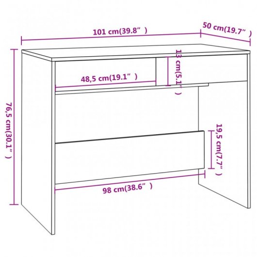 VidaXL Bureau en aggloméré gris Sonoma 101x50x76,5cm