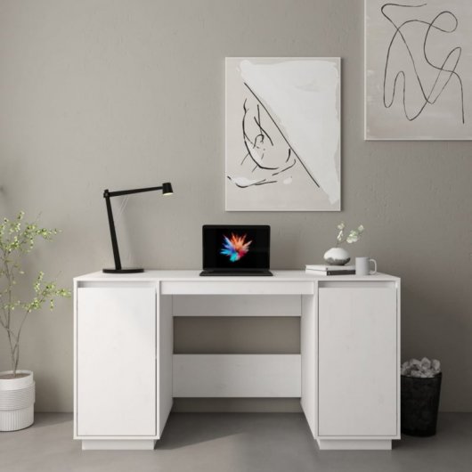 VidaXL Escrivaninha em madeira maciça de pinho branco 140x50x75cm