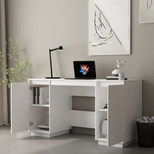 VidaXL Escrivaninha em madeira maciça de pinho branco 140x50x75cm