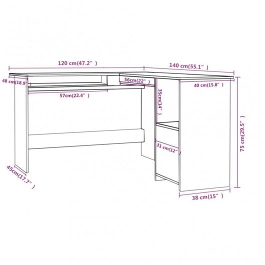 Vidaxl Escrivaninha em L Sonoma Carvalho Aglomerado 120x140x75cm