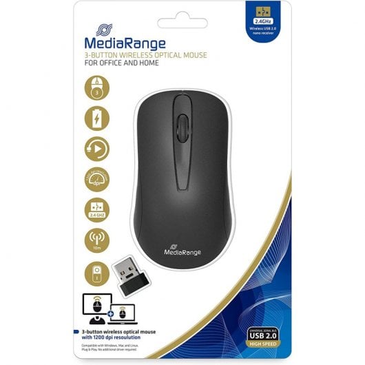Mouse ottico wireless Mediarange MROS209 1200 DPI Nero
