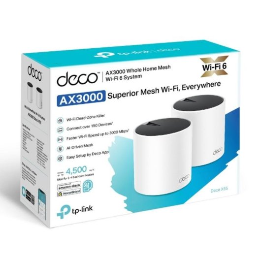 WiFi Mesh TP-Link Deco X55 2 Nodi 3000 Mbps Copertura 4500 piedi² Sicurezza