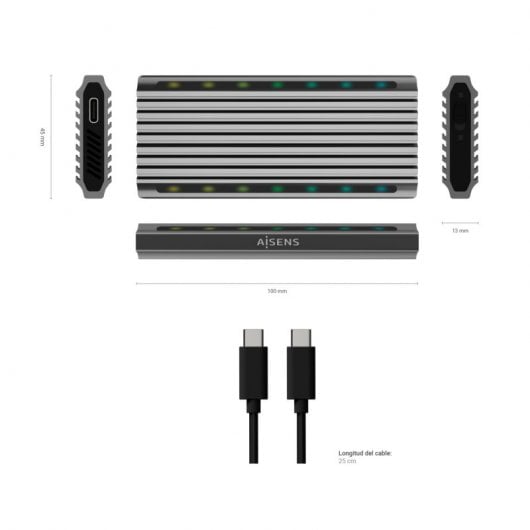 Aisens ASM2-RGB011GR Caja Externa para Disco Duro SSD M.2 SATA/NVMe USB-C