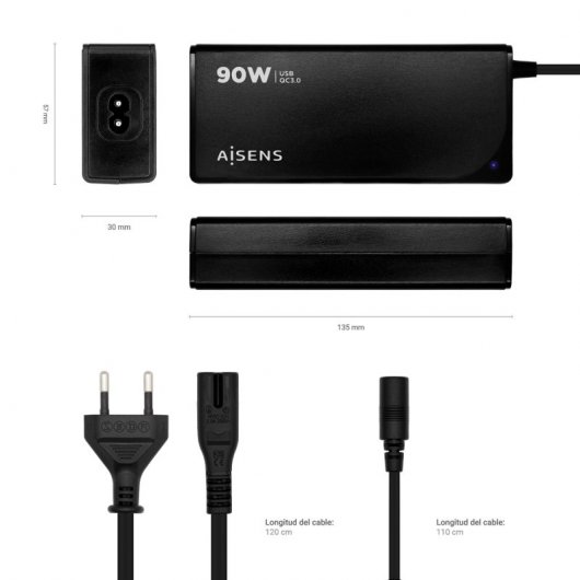 Aisens ASLC-90WAUTO-BK Cargador Universal para Portátiles 90W