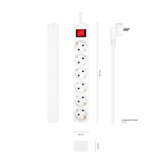 Multiprise Aisens A154-0535 6 Prises avec Interrupteur Protection Enfants 1,4 m Blanc