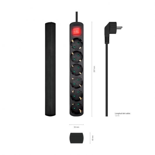 Aisens A154-0536 Regleta con Interruptor 6 Tomas Negra