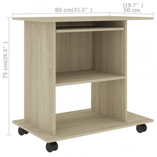 VidaXL Table d'ordinateur en aggloméré Chêne Sonoma 80x50x75cm