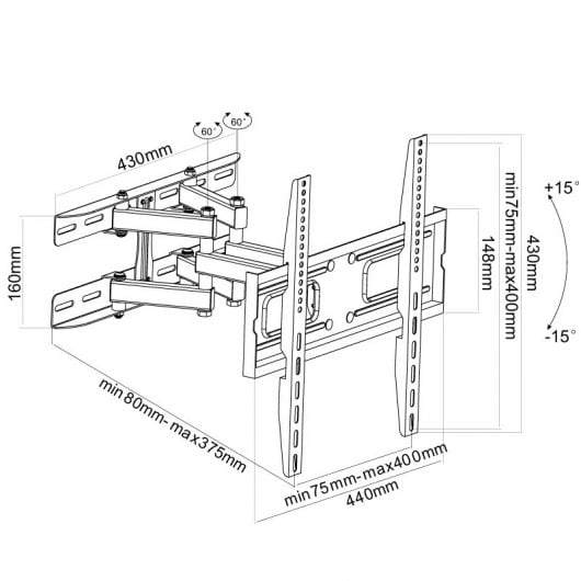 PcCom Essential Soporte para Televisor de 23 a 75" VESA 200x200/400x400 Máx 50Kg