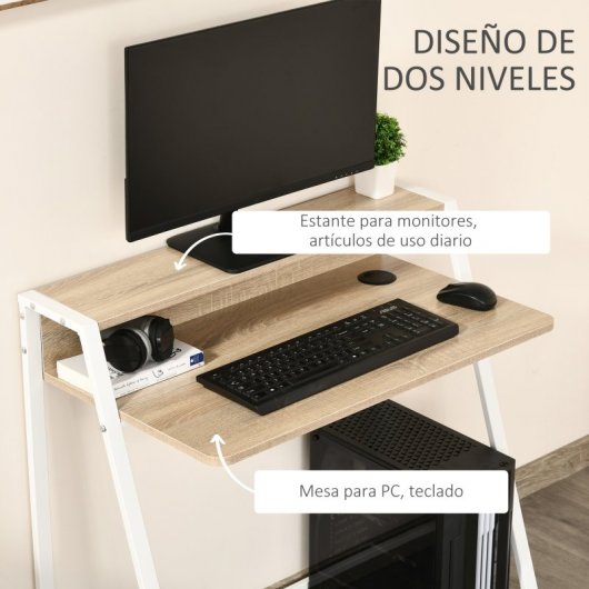 Homcom Escritorio para Ordenador con Encimera Roble/Blanco 84x45x85cm