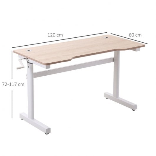 Vinsetto Escritorio de Pie Elevable Altura Ajustable con Manivela 120x60x72-117cm Blanco/Madera