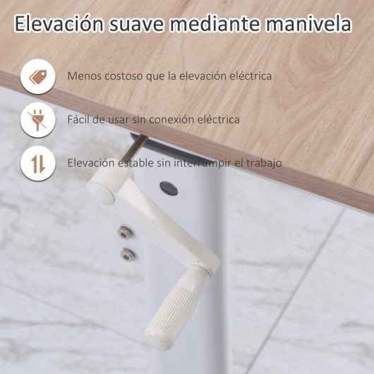 Vinsetto Escritorio de Pie Elevable Altura Ajustable con Manivela 120x60x72-117cm Blanco/Madera